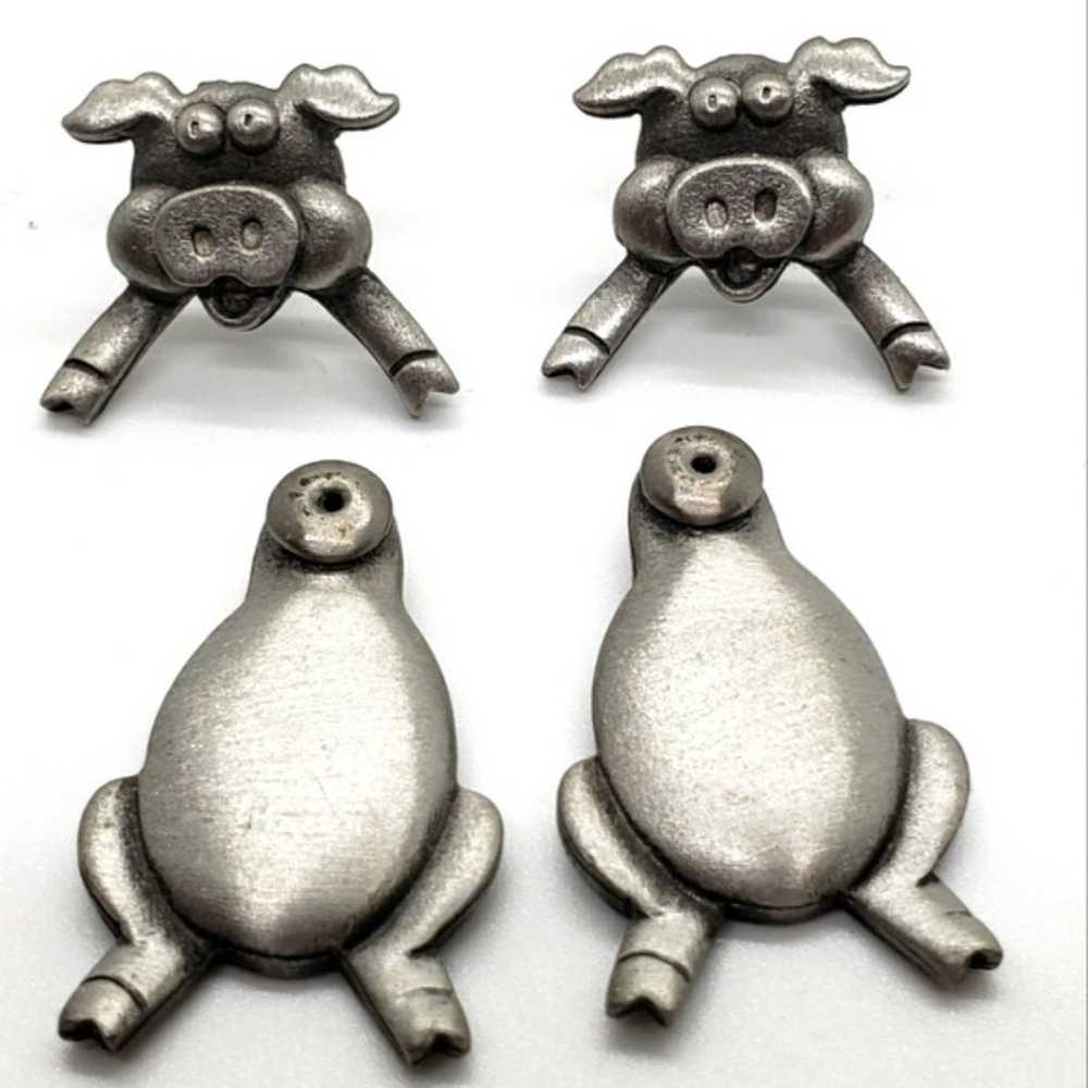 Pewter Pig Piggy Pierced 3D Earrings JJ Jonette 8… - image 1