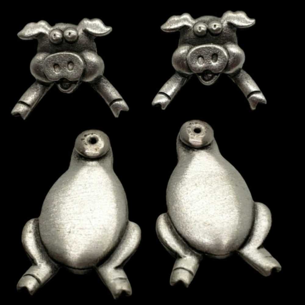 Pewter Pig Piggy Pierced 3D Earrings JJ Jonette 8… - image 7