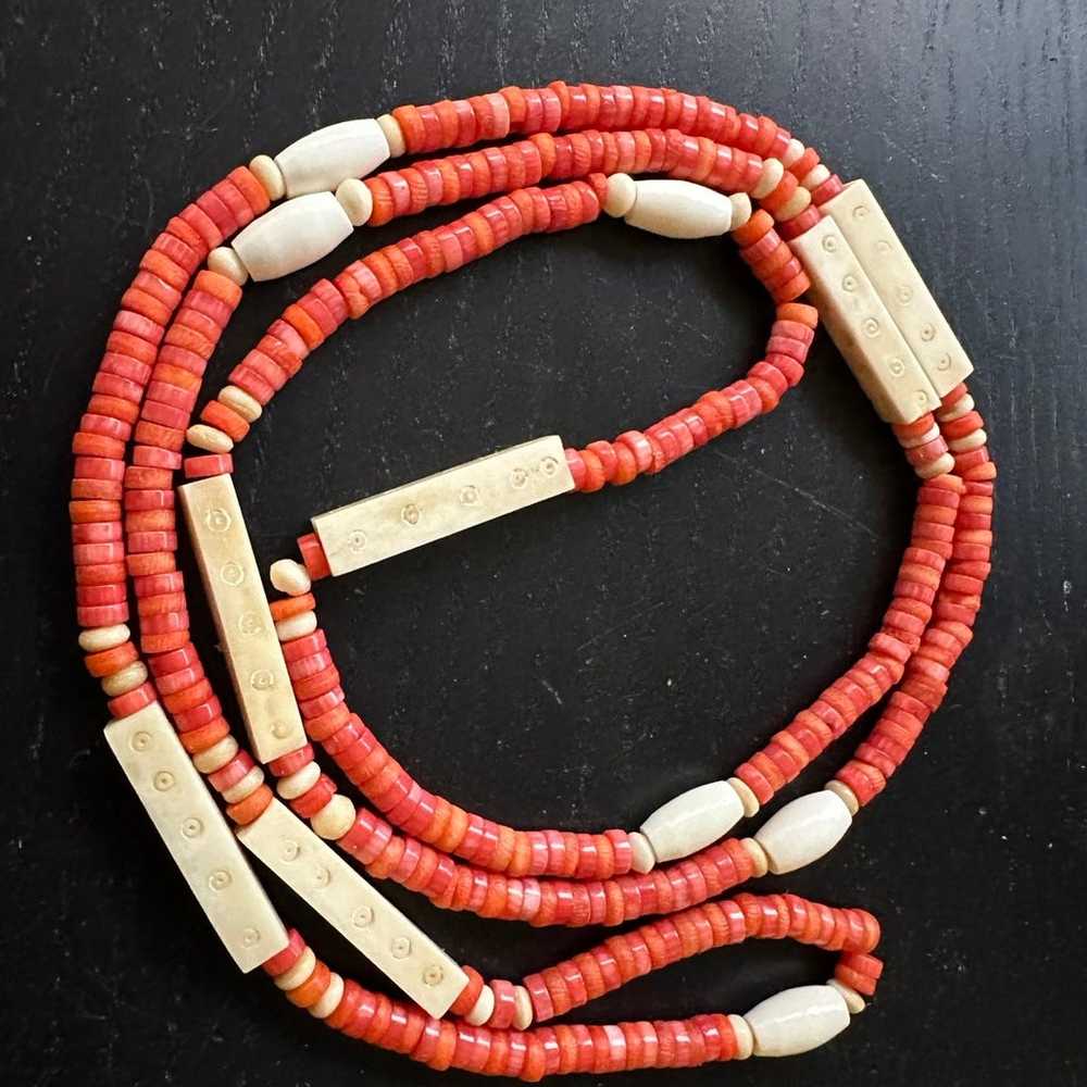 Restrung carved bovine bone dyed shell bead neckl… - image 10