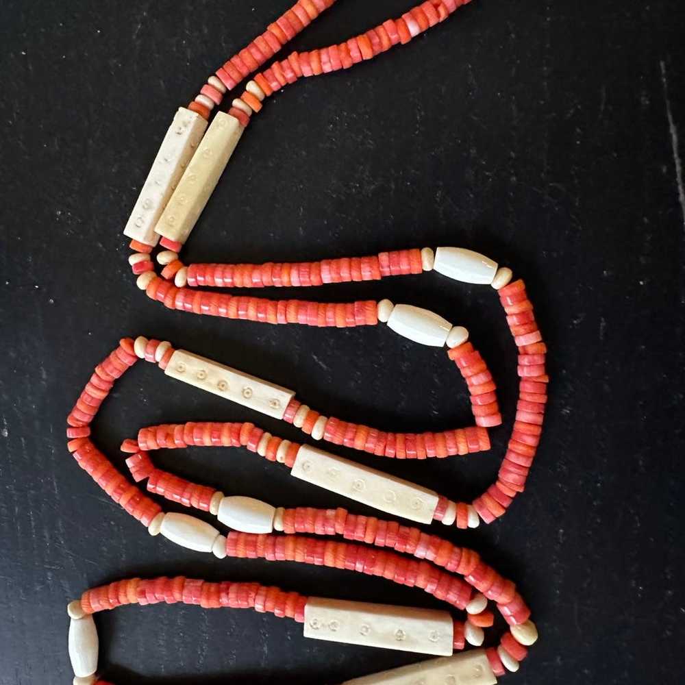 Restrung carved bovine bone dyed shell bead neckl… - image 9