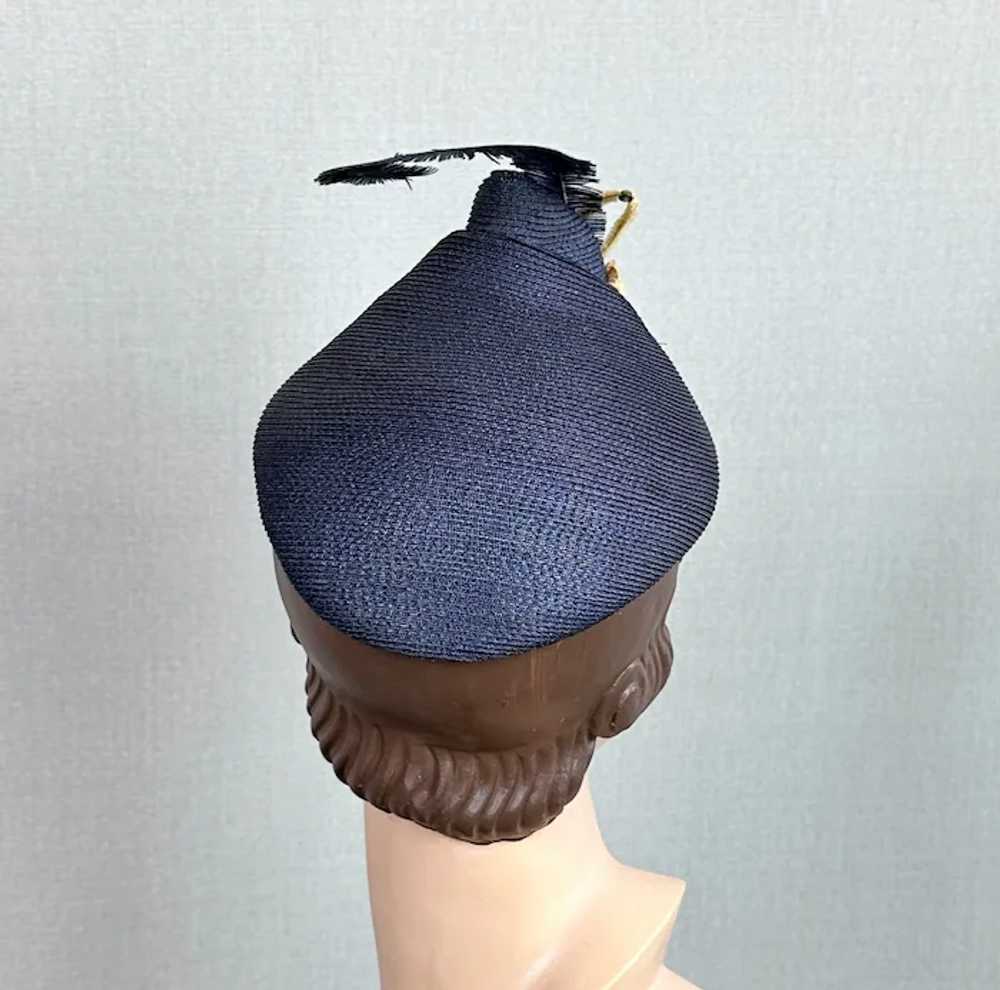 Vintage 1940s Navy Blue Straw Tilt Pixie Hat - image 9