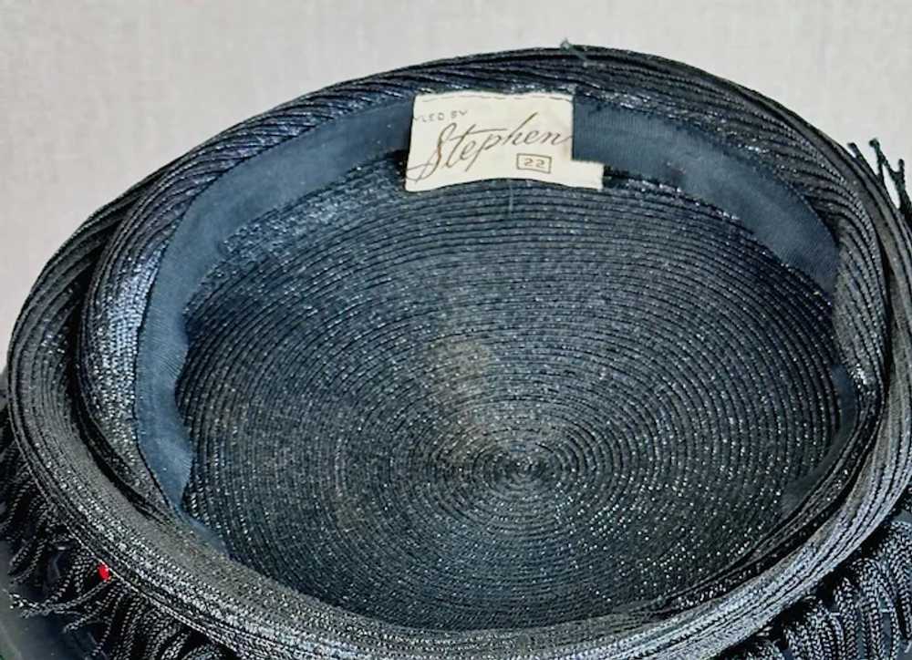 Vintage 1950s Black Straw Fringed Cocktail Hat by… - image 12