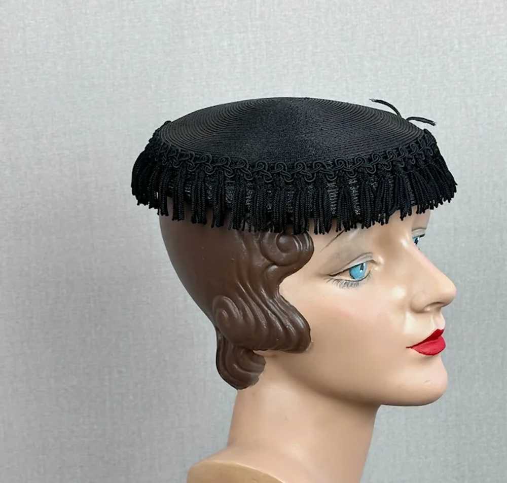 Vintage 1950s Black Straw Fringed Cocktail Hat by… - image 4