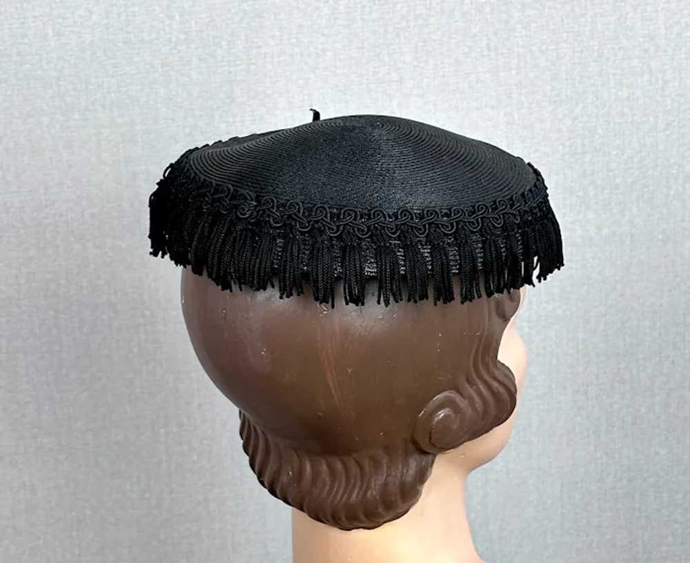 Vintage 1950s Black Straw Fringed Cocktail Hat by… - image 5