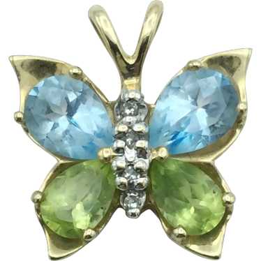 10K Gold Gemstone Butterfly Pendant - image 1