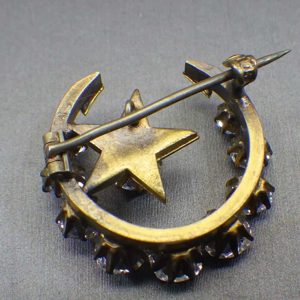 Antique Early Victorian Crescent Brooch, Paste St… - image 2