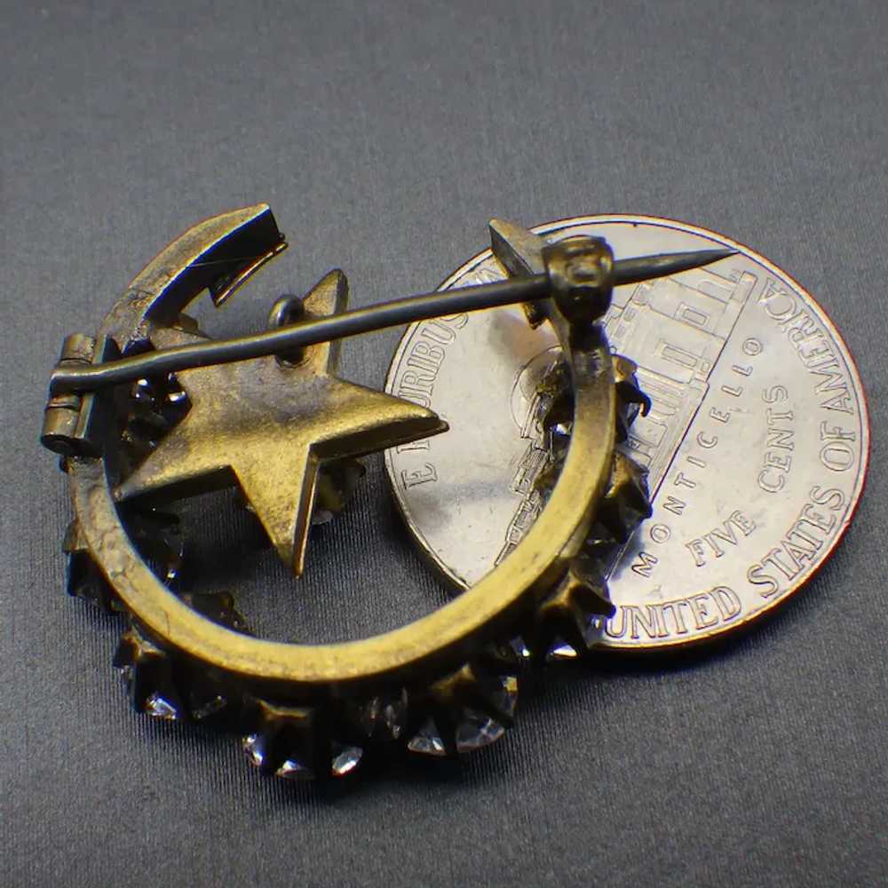 Antique Early Victorian Crescent Brooch, Paste St… - image 5