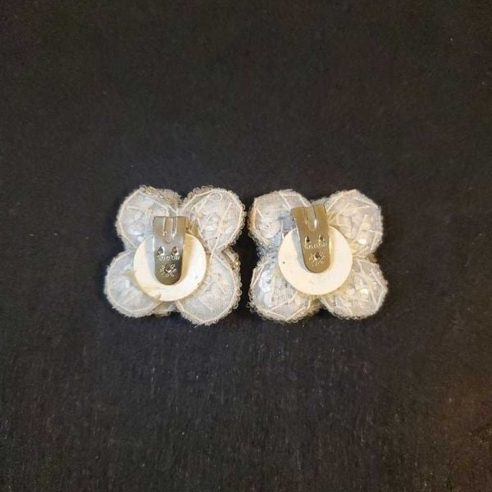 Vintage Sequin Beaded Clip On Earrings - image 2