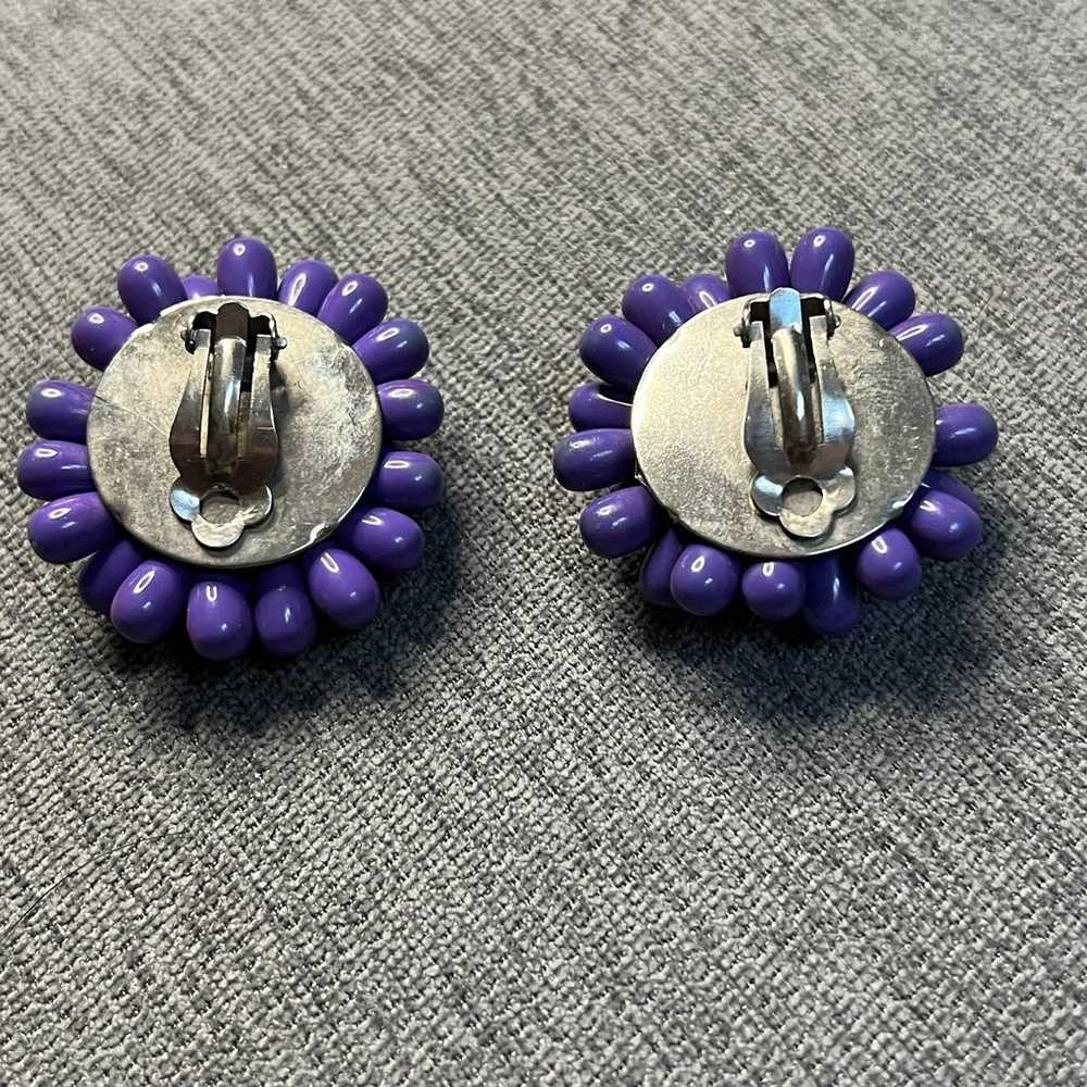 Vintage 80s purple beaded clip on earrings - image 2