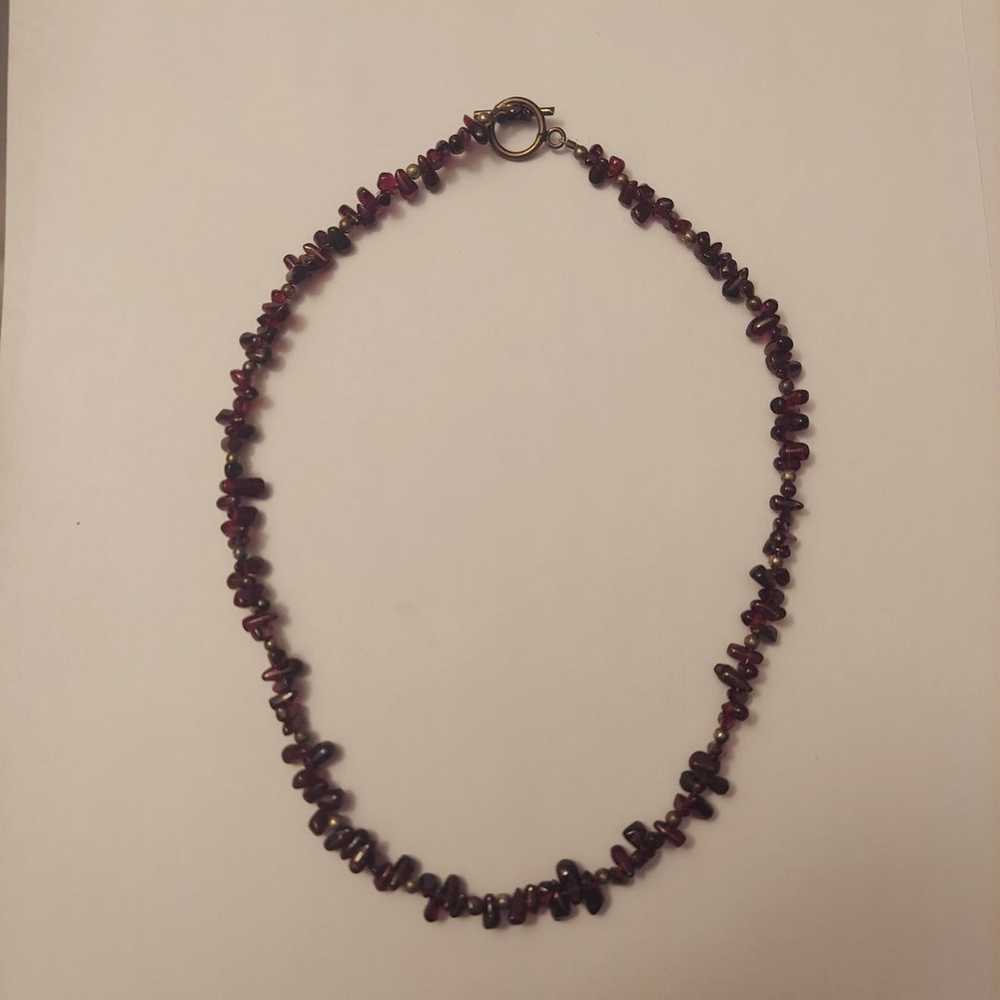 Garnet Necklace Uncut Chip Bead 17" Long Red - image 1