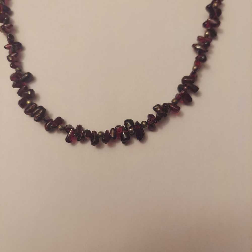 Garnet Necklace Uncut Chip Bead 17" Long Red - image 2