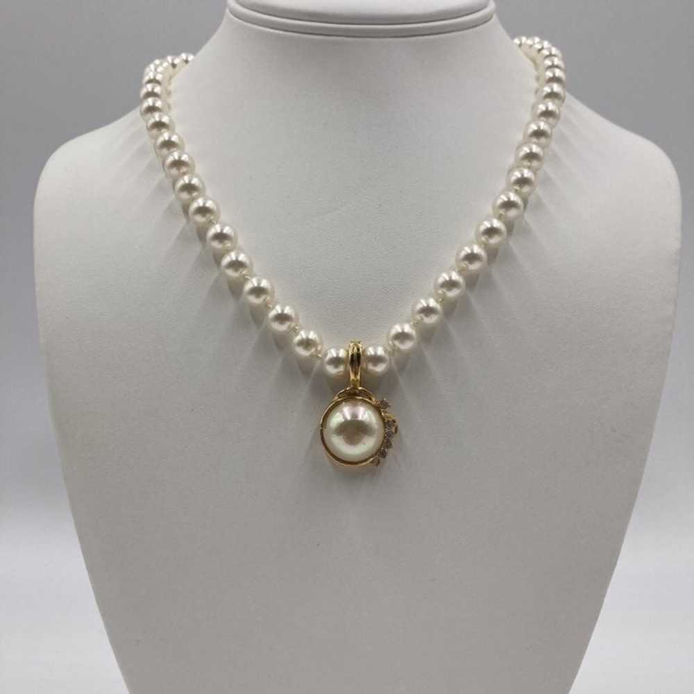 ROMAN faux pearl pendant white rhinestones gold t… - image 10