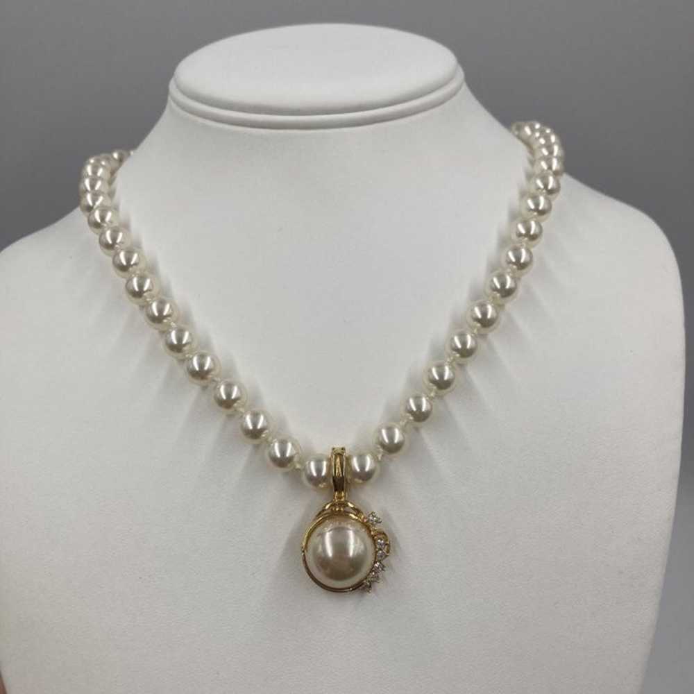 ROMAN faux pearl pendant white rhinestones gold t… - image 11