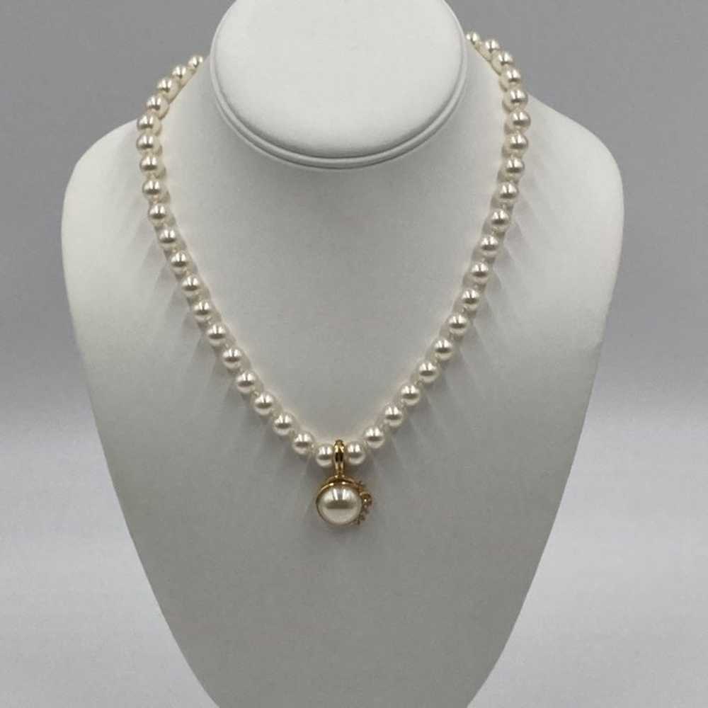 ROMAN faux pearl pendant white rhinestones gold t… - image 12