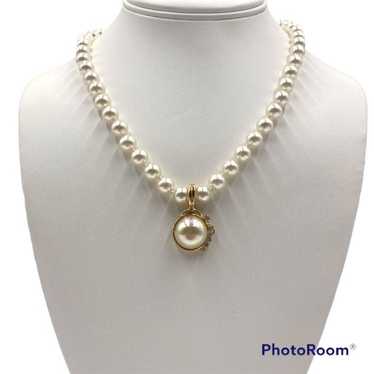 ROMAN faux pearl pendant white rhinestones gold t… - image 1