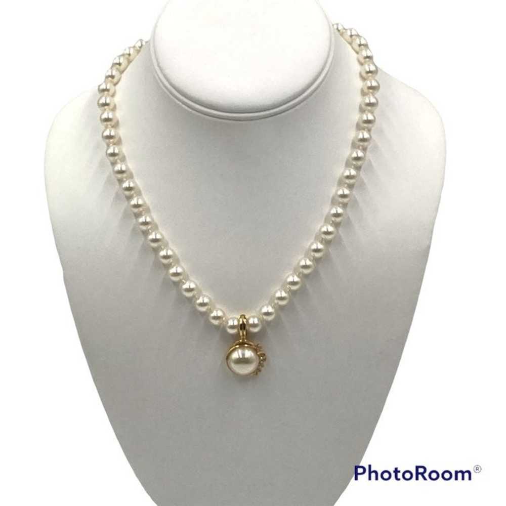 ROMAN faux pearl pendant white rhinestones gold t… - image 2