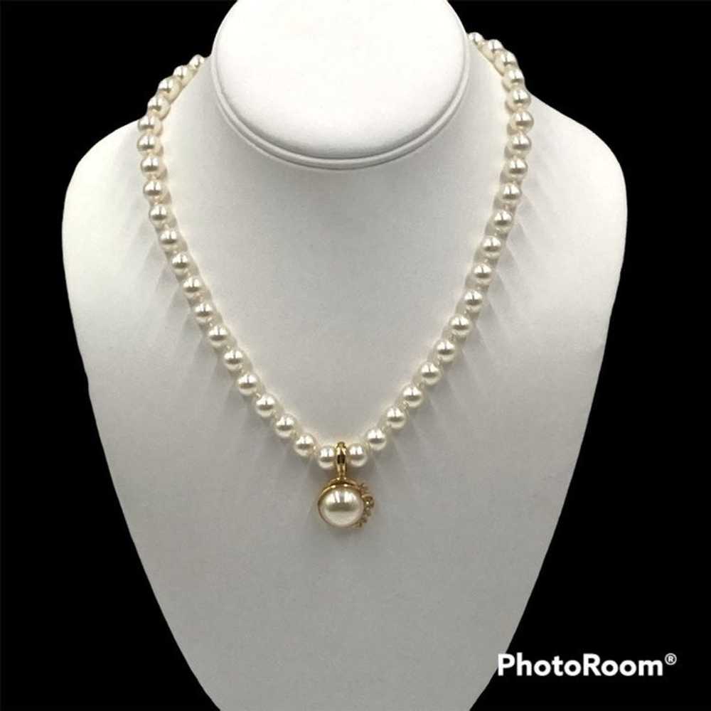 ROMAN faux pearl pendant white rhinestones gold t… - image 3