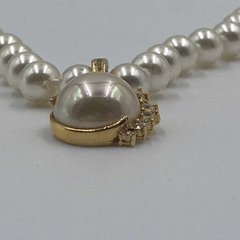 ROMAN faux pearl pendant white rhinestones gold t… - image 4