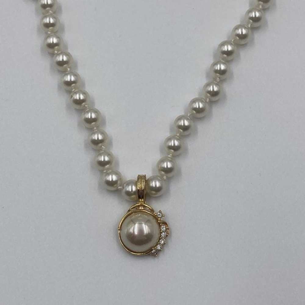 ROMAN faux pearl pendant white rhinestones gold t… - image 6