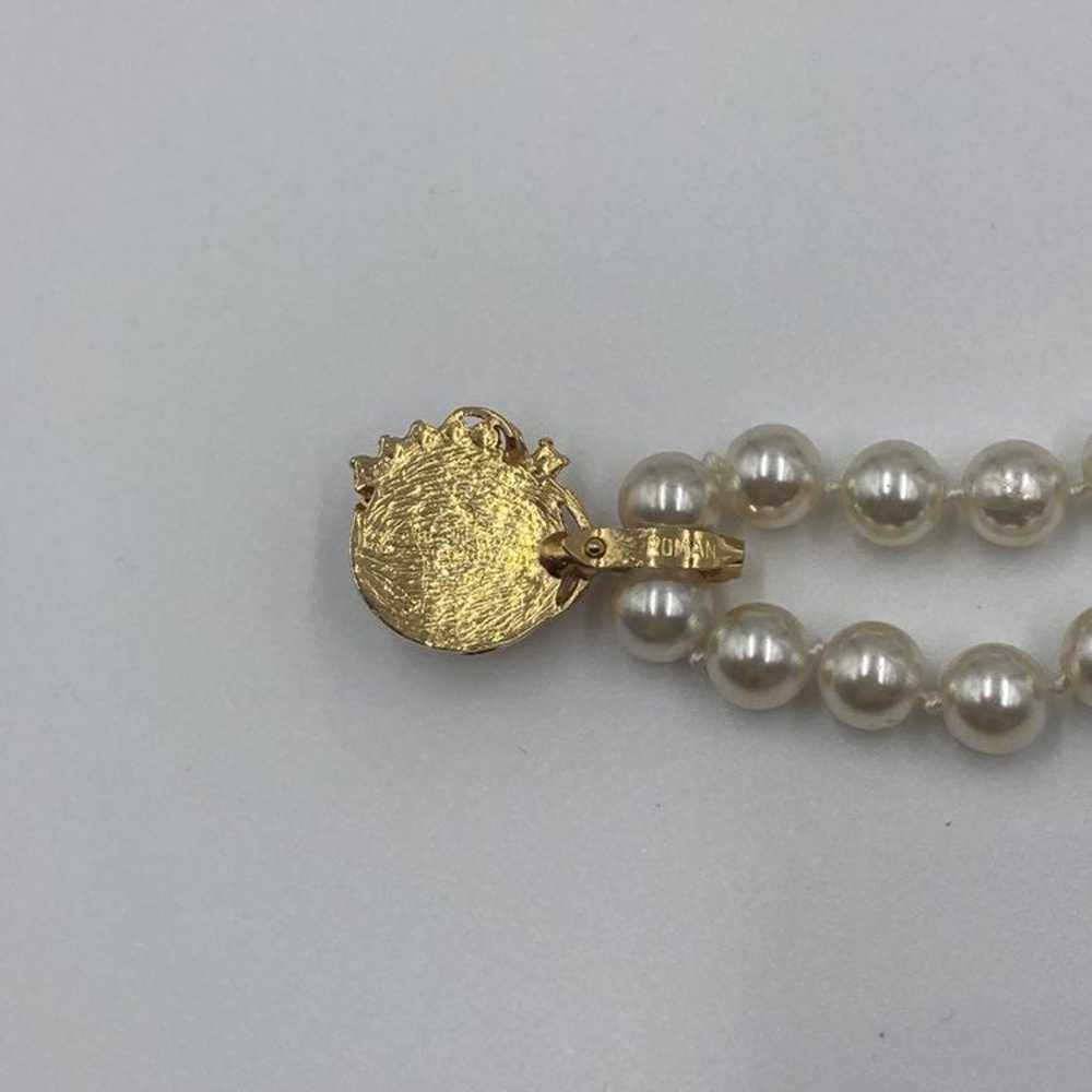 ROMAN faux pearl pendant white rhinestones gold t… - image 9