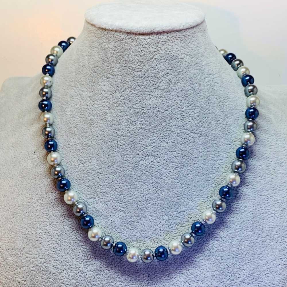 Vtg. Multi Color Glass Pearl Bead Necklace - image 1