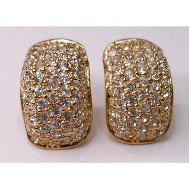 Vintage Golden Crystal Pave Earrings For Pierced … - image 1