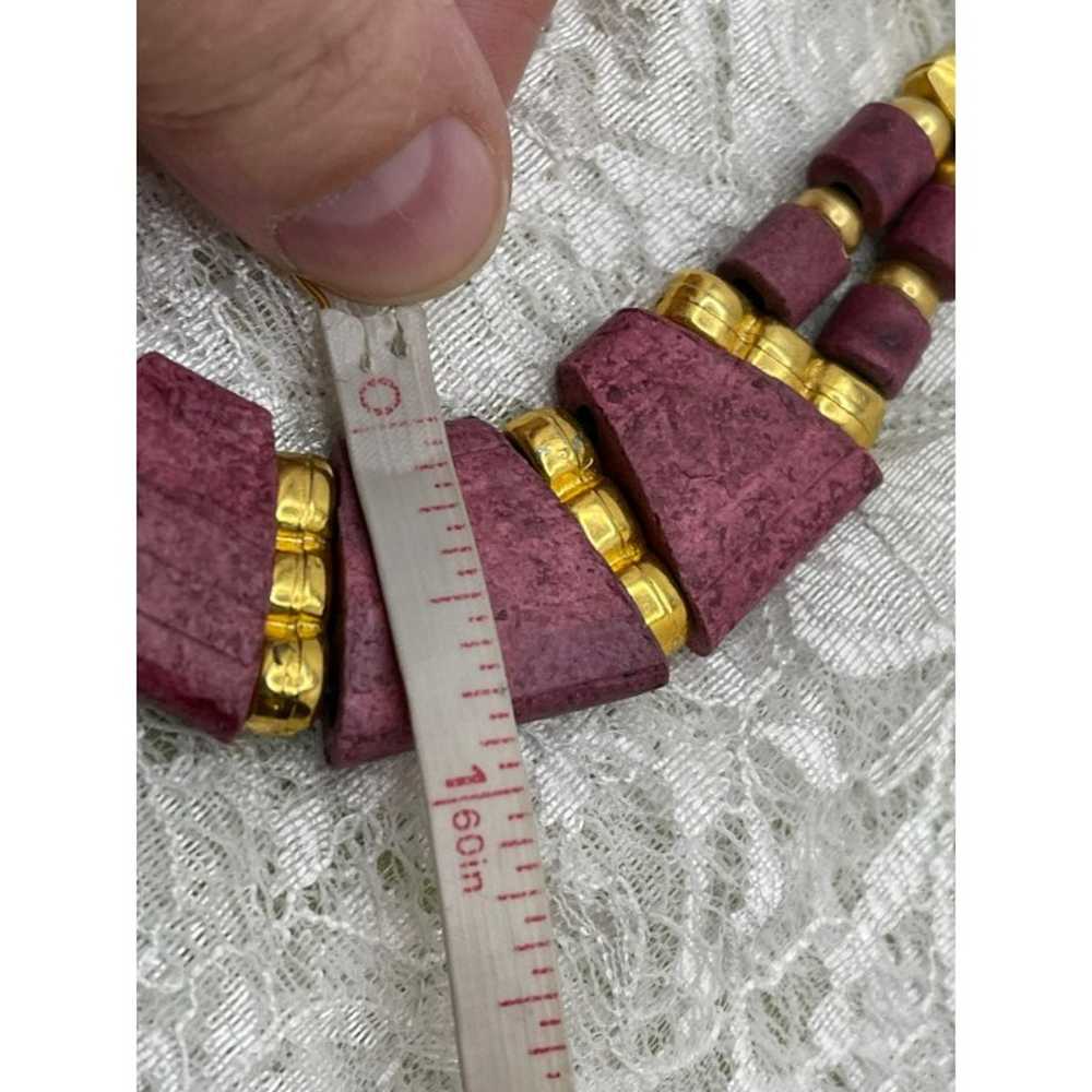 Vintage Pinkish Purple & Gold Wood Beaded Necklace - image 10