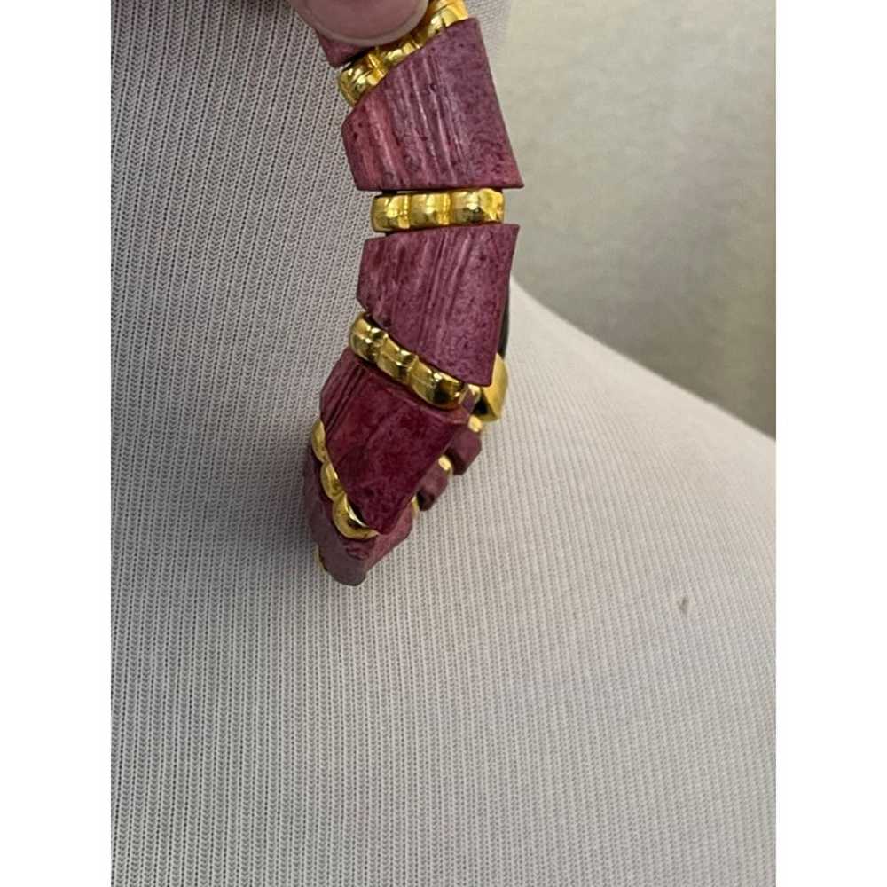 Vintage Pinkish Purple & Gold Wood Beaded Necklace - image 7