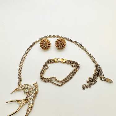 Vintage Rhinestone Bracelet & Bird Necklace lot - image 1