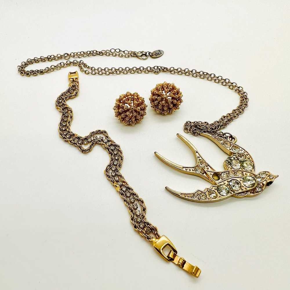 Vintage Rhinestone Bracelet & Bird Necklace lot - image 2