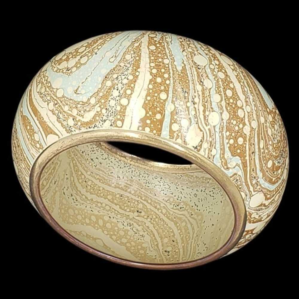 Vintage bangle bracelet brass and enamel cream, a… - image 2