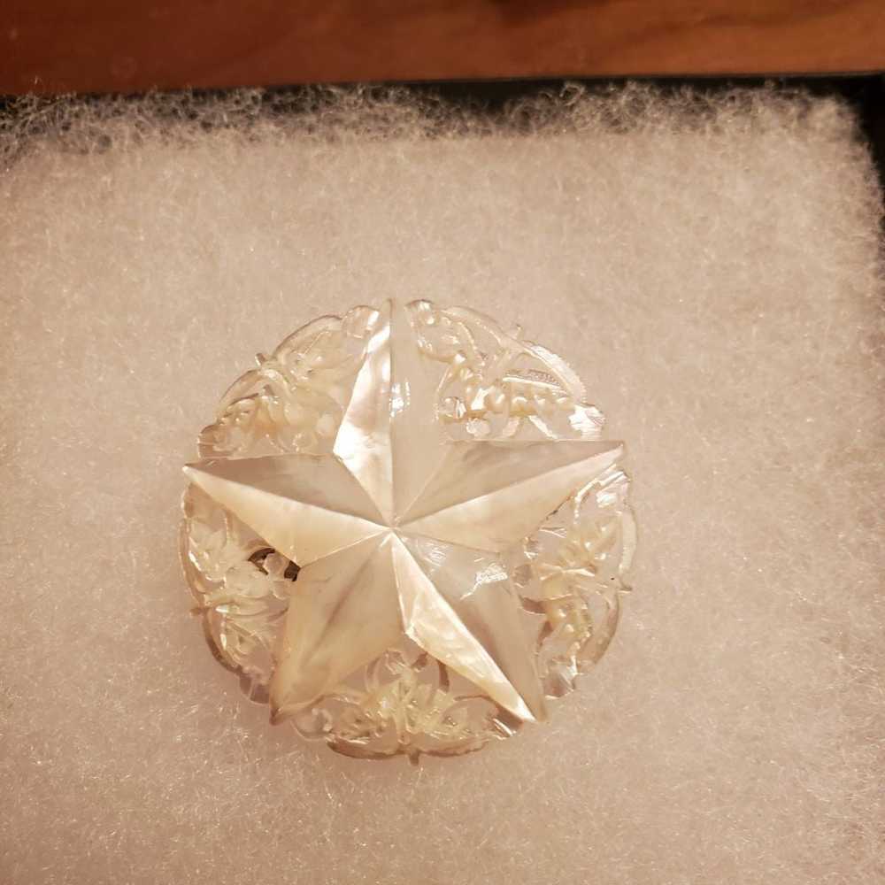 Bethlehem Carved Mother of Pearl Openwork Star Pin - image 2
