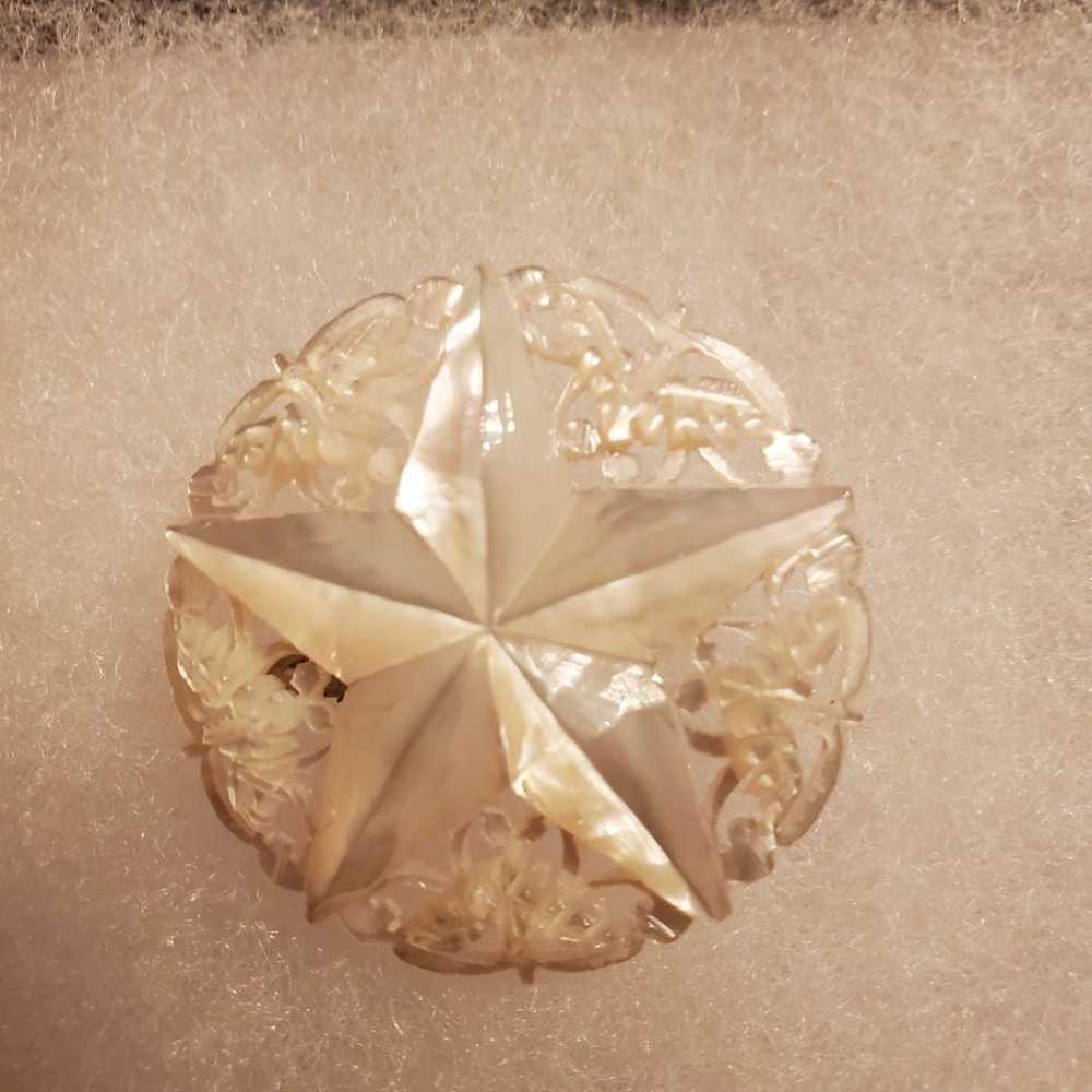 Bethlehem Carved Mother of Pearl Openwork Star Pin - image 3