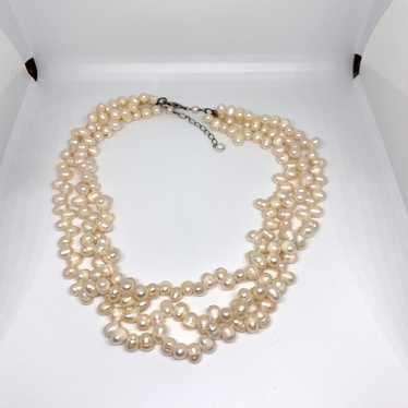 Genuine 3 row pearls necklace