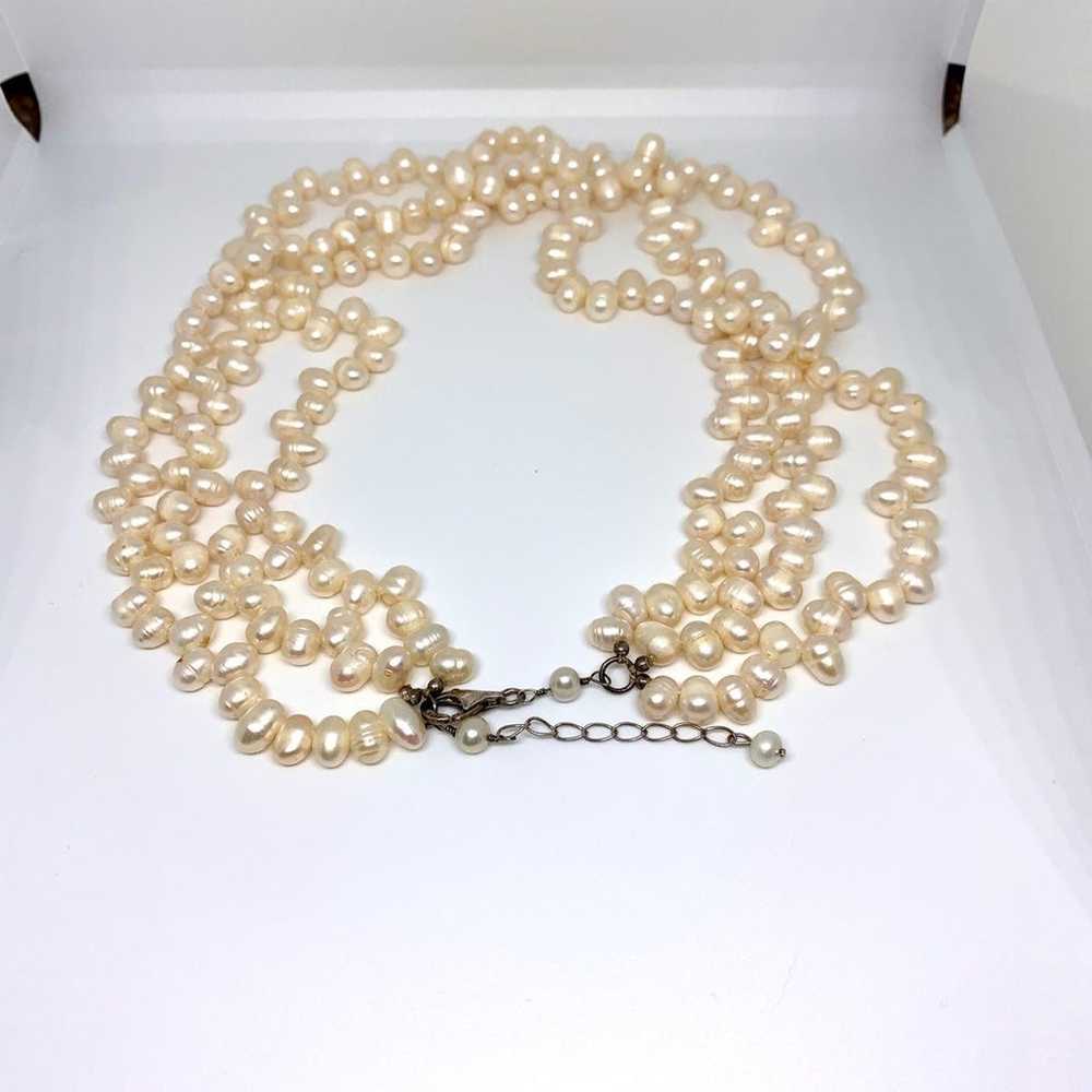 Genuine 3 row pearls necklace - image 2