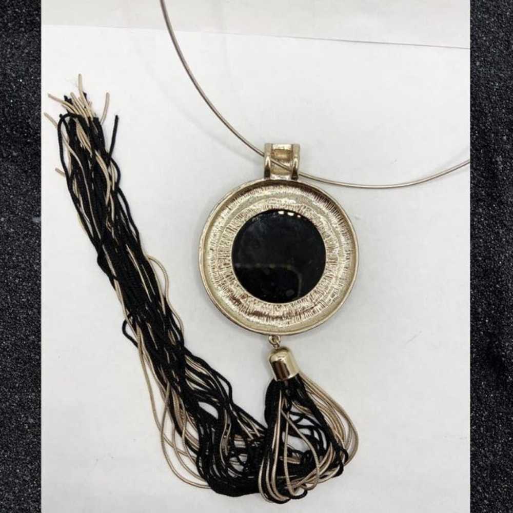 Vintage huge black glass cab/enamel pendant with … - image 3