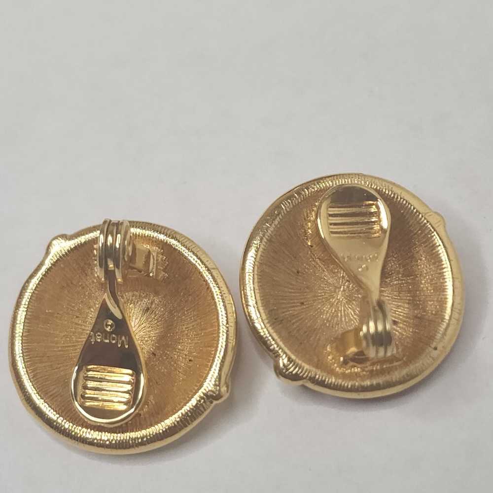 Vintage two tone  clips on   earring signed  mone… - image 4