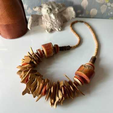 vintage mcm large orange bead wood necklace - image 1