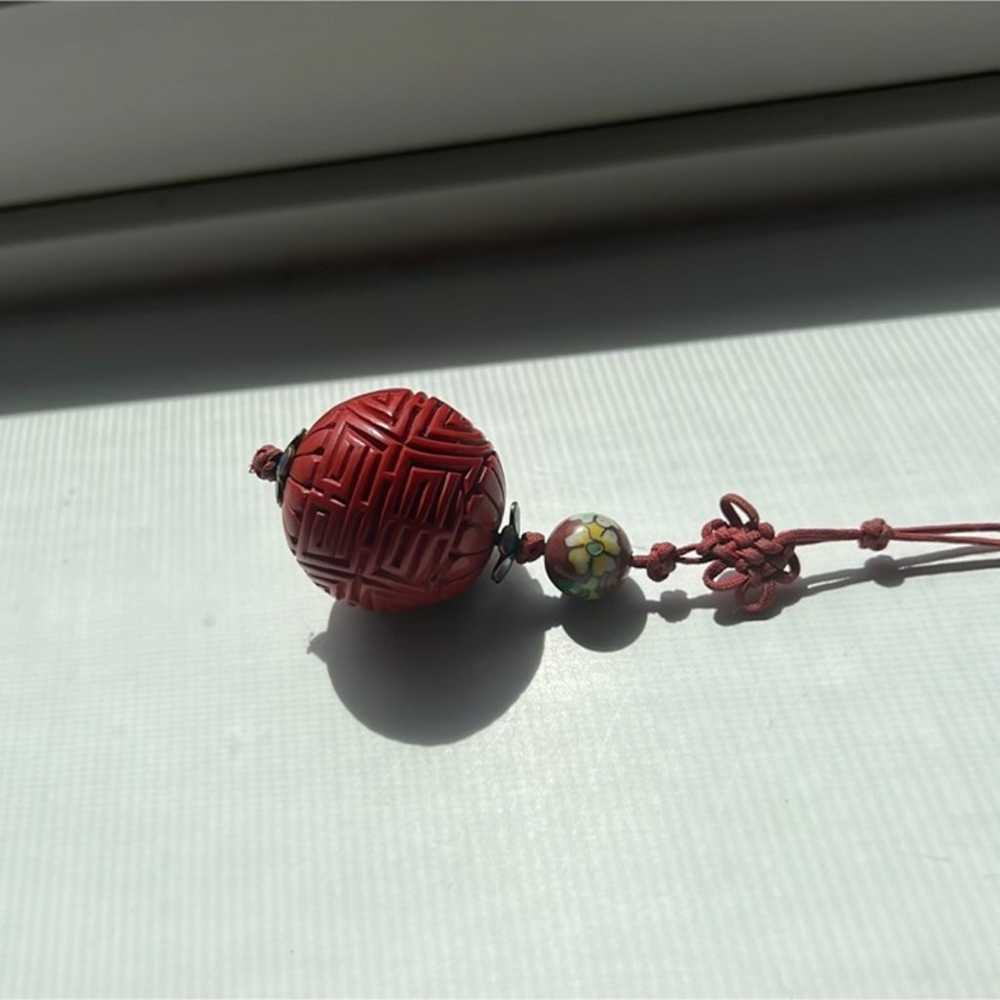 Chinese  art inspired red carved stone necklace - image 2