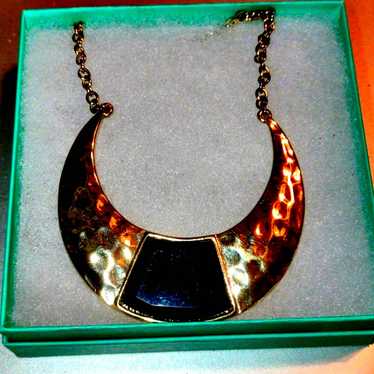 Beautiful half Moon gold~black necklace - image 1