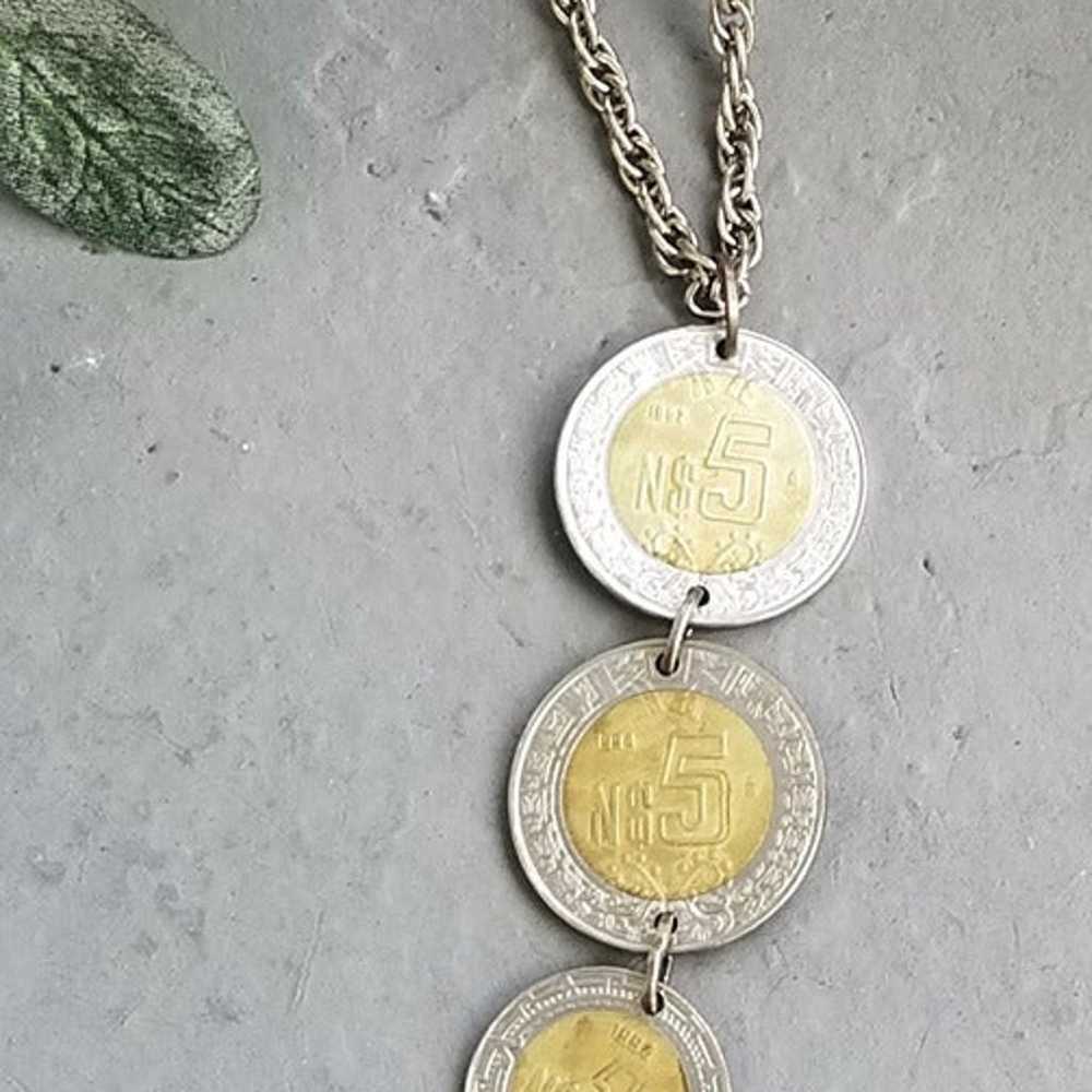 Mexican Coins Pendant Necklace with Long Fancy Ch… - image 3