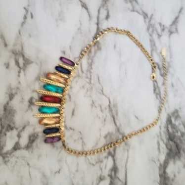 Vintage Multicolor Chain Fringe Necklace - image 1