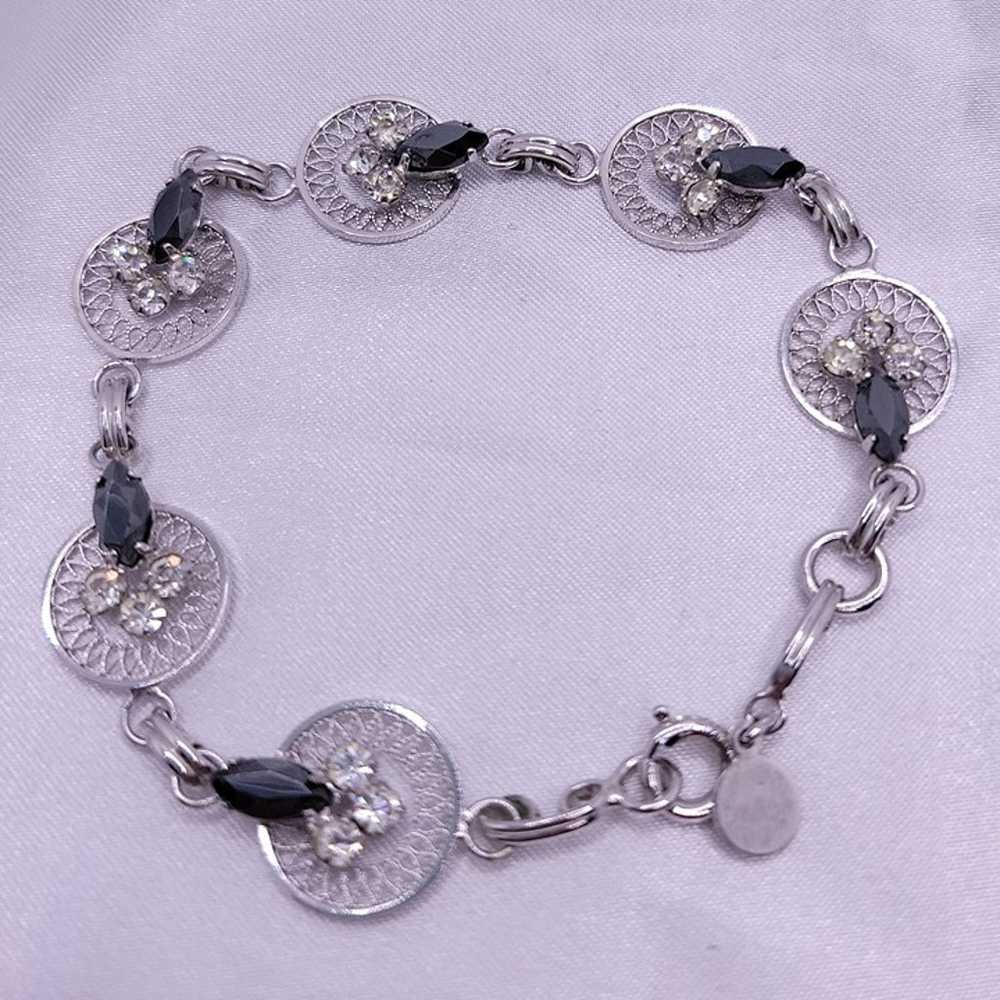 Sterling Silver D'Or Hematite and CZ Bracelet - image 2