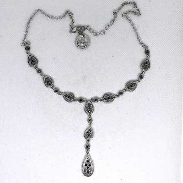 Vintage Crown Trifari Marcasite Tear Drop Necklace - image 1