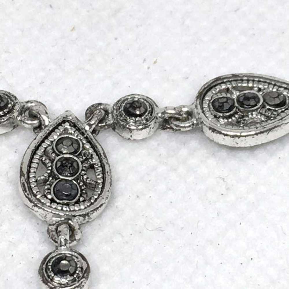 Vintage Crown Trifari Marcasite Tear Drop Necklace - image 2