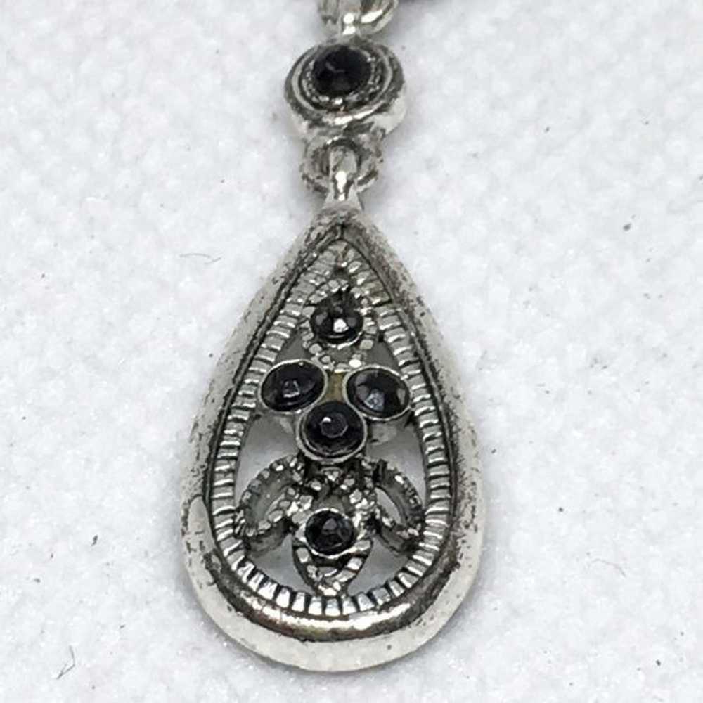 Vintage Crown Trifari Marcasite Tear Drop Necklace - image 3