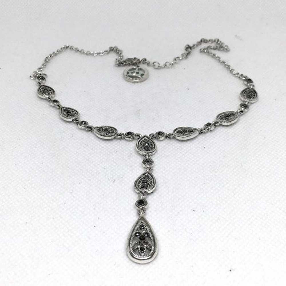 Vintage Crown Trifari Marcasite Tear Drop Necklace - image 4