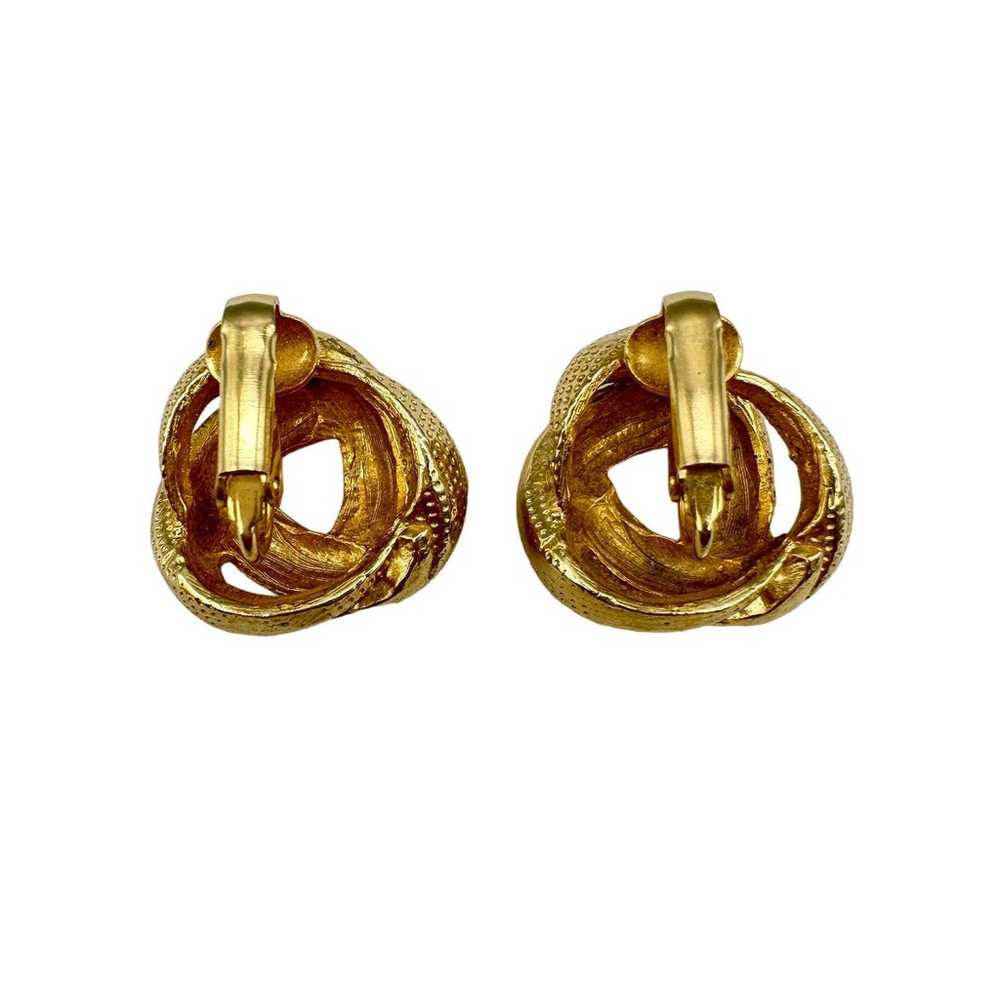 Knot Earrings Gold-Tone Textured Clip-On Vintage - image 4