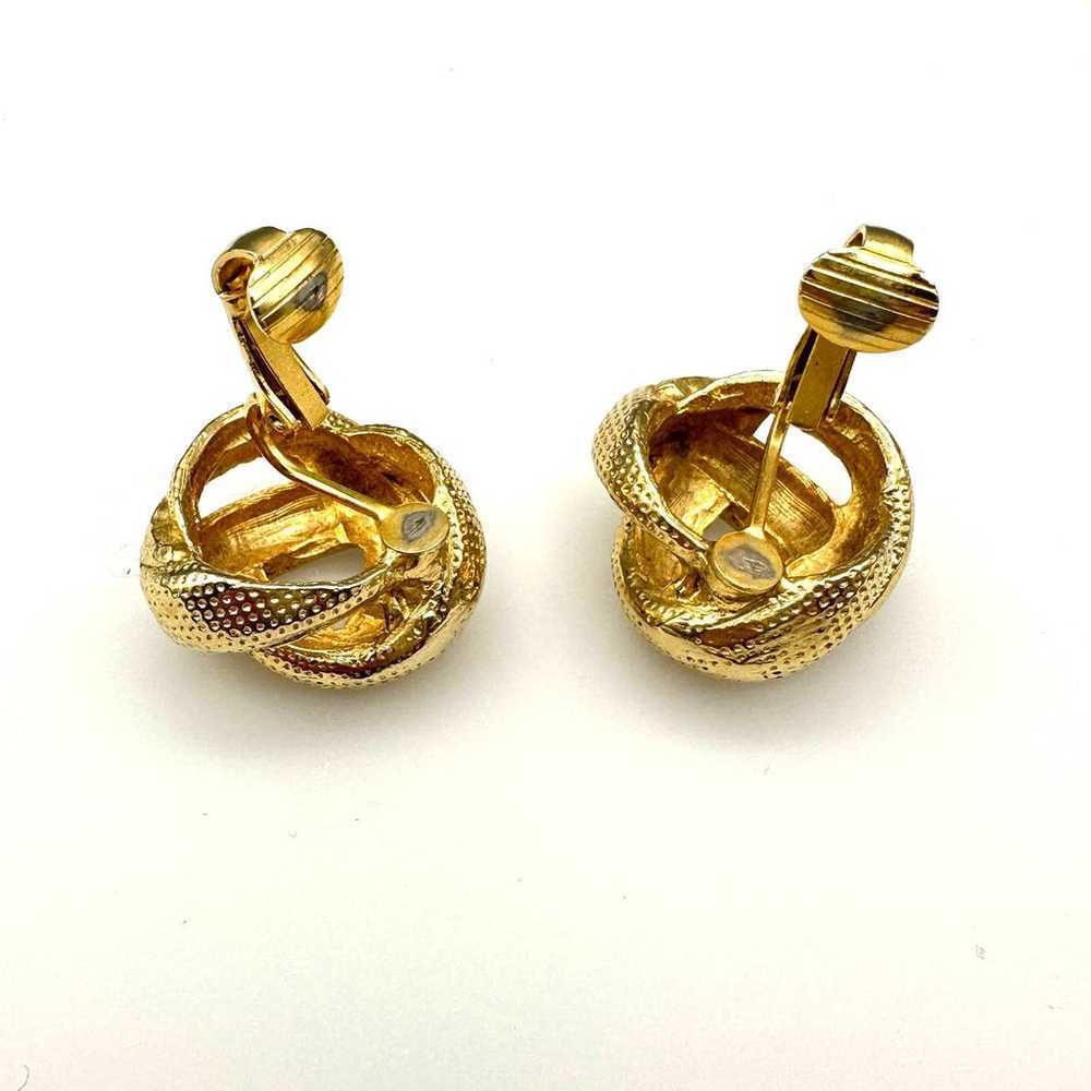 Knot Earrings Gold-Tone Textured Clip-On Vintage - image 5
