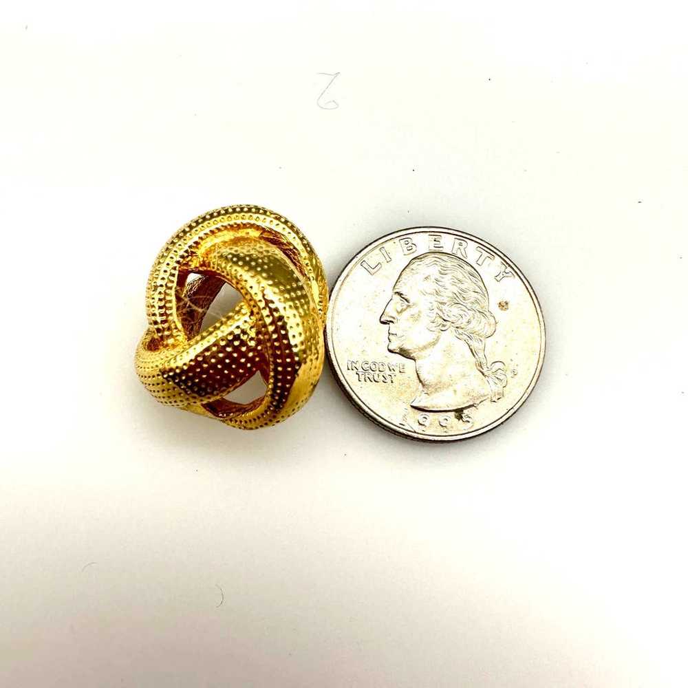 Knot Earrings Gold-Tone Textured Clip-On Vintage - image 6